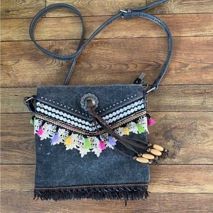 Montana West Black Crossbody Bag with Multicolor Accents